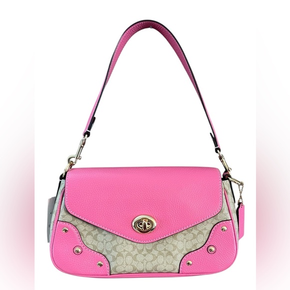 HP π₯βοΈNew Coach Vibrant Pink and Tan Millie Leather Crossbody Shoulder Bag SOLD! - Picture 12 of 16